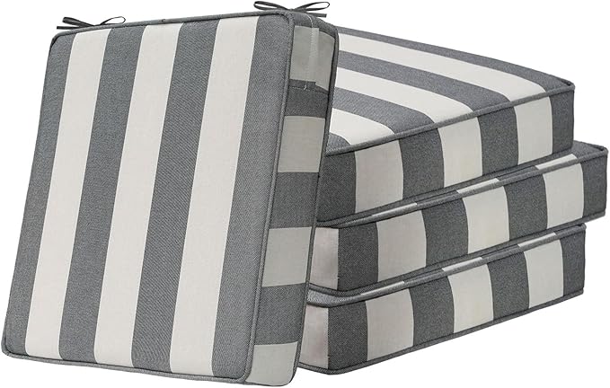Square Corner Seat Cushions, 18.5" x 16" x 3", Set of 4, Indoor Outdoor Water Repellent Universal Chair Pads with Ties for Patio Furniture, Garden Deck Dining Chairs, Gray Stripe