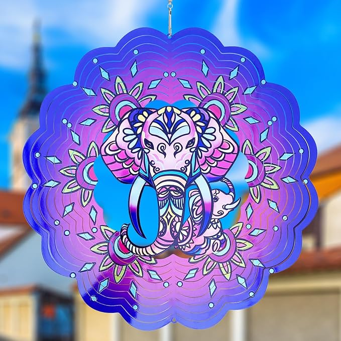 Elephant Wind Spinners 3D Hanging Wind Spinner Elephant Ornament Gifts for Women Mom Grandma,12inch Metal Wind Kinetic Sculpture for Outdoor&Indoor Decor, Yard Art, Garden Decoration