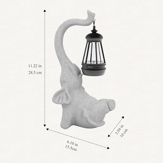 Solar Powered Outdoor Figurine Lights, 10 Inch Waterproof Animal Elephant Statue Light, Suitable for Decorations for Patio, Balcony, Lawn, Courtyard, Etc.(Face Upward)