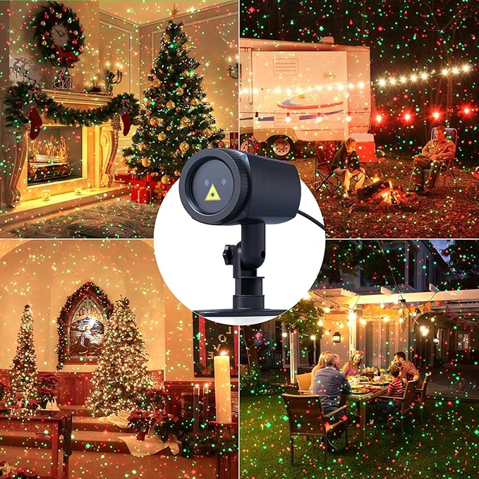 Christmas Projector Lights Outdoor, Firefly Show Decorations, Red and Green Stars Holiday Lights, Waterproof Remote Timer, Garden Indoor Wedding Home Party Gift