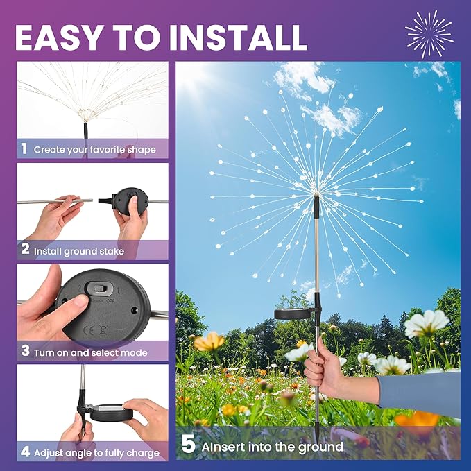 Garden Decor Solar Lights Outdoor,4Pack 120LED Waterproof Colorful Solar Garden Lights Your Outdoor Decoration,Yard, Patio, Porch,Flower Pot,Pathway,Christmas