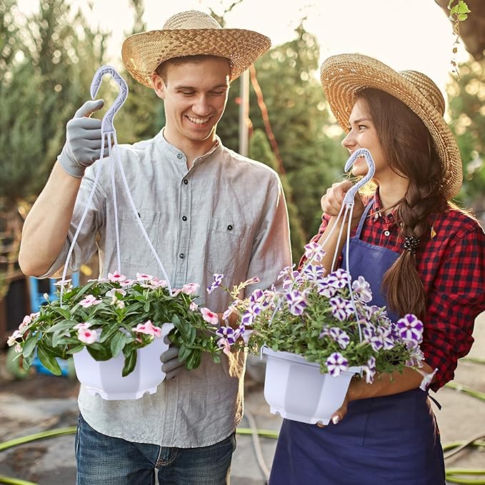 Roshtia 24 Pcs Hanging Plastic Planter Pot with Hook Flower Pots Baskets Hanging Nursery Planter Holder for Outdoor Indoor Plant Garden(Ceramic White,6 Inch)
