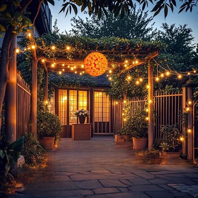7.5" Orange Sphere Light, Commercial Grade and UL Certified 100 Lit Orange Hanging Sphere, for Indoor and Outdoor Christmas, Easter, Porch, Patio.