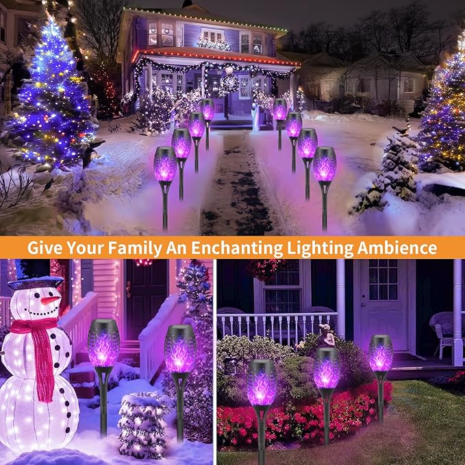 12-Pack Solar Flickering Flame Torches – Waterproof Solar Garden Lights, Outdoor Solar Lights for Yards, and Flame Torches for Patio and Pathway Decorations