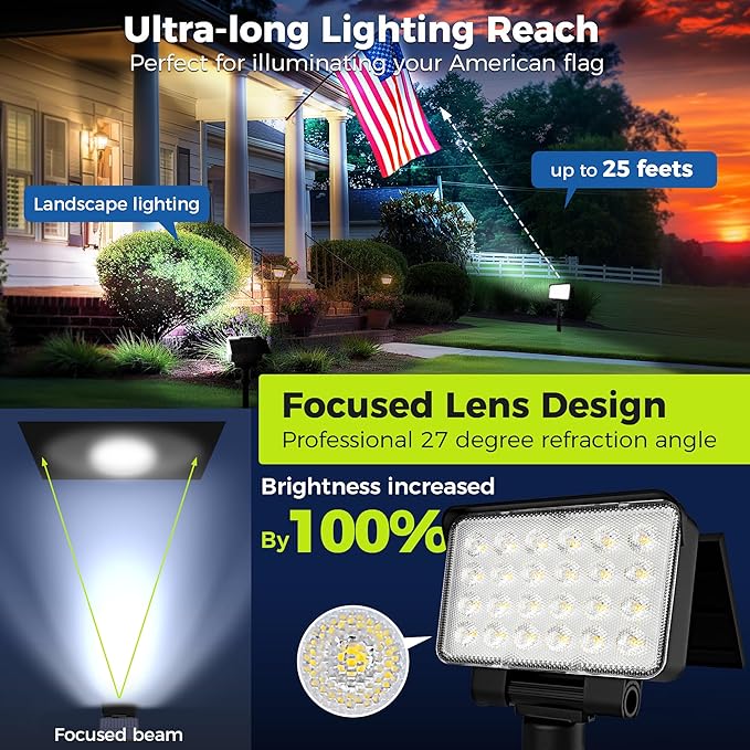 Solar Spot Lights Outdoor Waterproof for Flag, Tree, House, Garden, Yard, Landscape Spotlights for Accent Uplighting Halloween Christmas Decorations-6 Pack