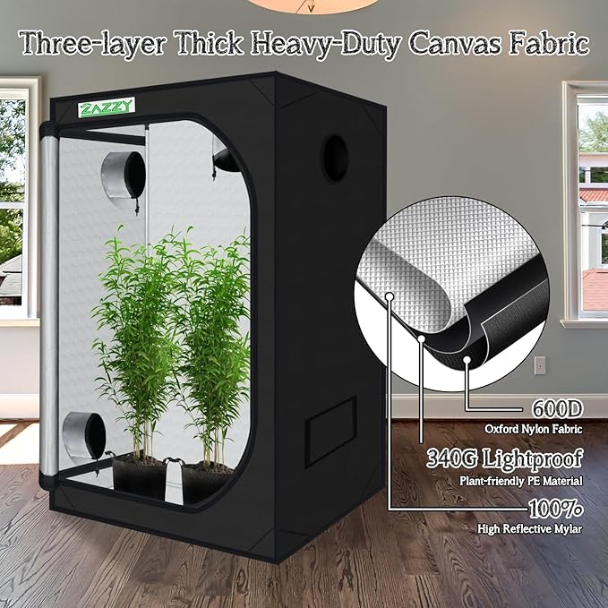 zazzy Grow Tent 32"x32"x63", High Reflective Mylar Grow Room with Observation Window, Removable Floor Tray and Tool Bag for Planting Indoor Fruit Flower Veg 3'X3'