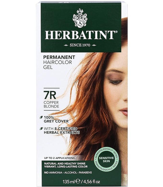 Herbatint Permanent Haircolor Gel, 7R Copper 100% Grey 4.56 oz