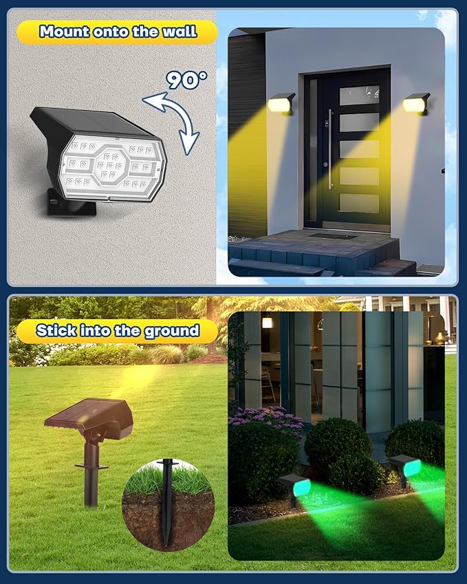 Kaxiida Solar Color Changing Lights Outdoor, 7 Lighting Modes Solar Lights Outdoor Waterproof IP68, Multicolor RGB Outdoor Powered Light for Garden Yard Patio Landscape Decor