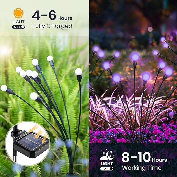 Solar Lights Outdoor Decoration, Waterproof Xmas Outdoor Lights Decor for Yard, Patio, Garden, and Front Porch, 10 LEDs Swing with The Wind (1 Pack, Purple)
