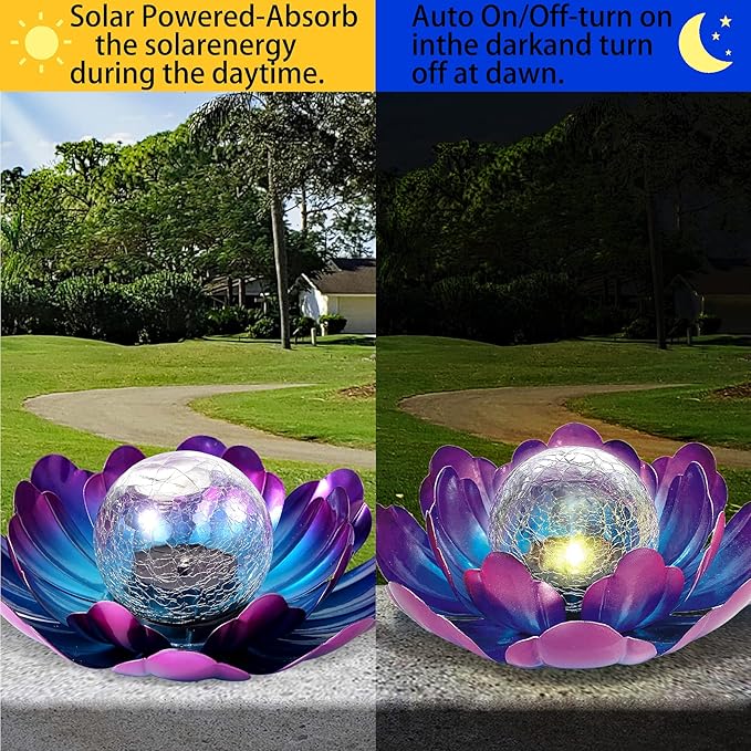 Solar Lotus Flower Light Outdoor Decorations,Solar Powered Outdoor Garden Decorative,Garden Decor Birthday Gift for Women Mom Grandma Decor Light,Waterproof Metal Lotus Yard Outside Decoration
