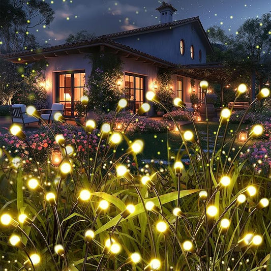 Solar Garden Lights, 8Pack 64LED Outdoor Firefly Lights Solar Decorations Lights Waterproof Firefly Lights Swaying in The Wind, Big Bulb Vibrant Firefly Lights for Yard Patio Pathway Decor Warm White
