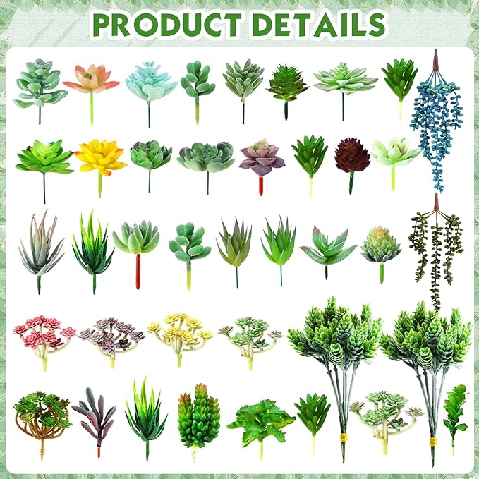 Tigeen 80 Pcs Artificial Plastic Succulents Realistic Textured Assorted Decorative Fake Faux Succulents Unpotted for Lotus Landscape Garden Arrangement
