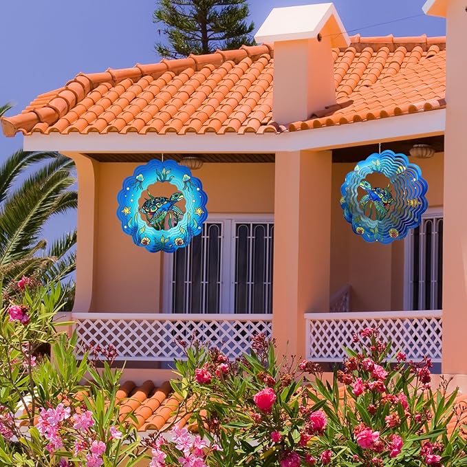 Sea Turtle Wind Spinners 3D Hanging Wind Spinner Sea Turtle Ornament Gifts for Women Mom Grandma,12inch Metal Wind Kinetic Sculpture for Outdoor&Indoor Decor, Yard Art, Garden Decoration