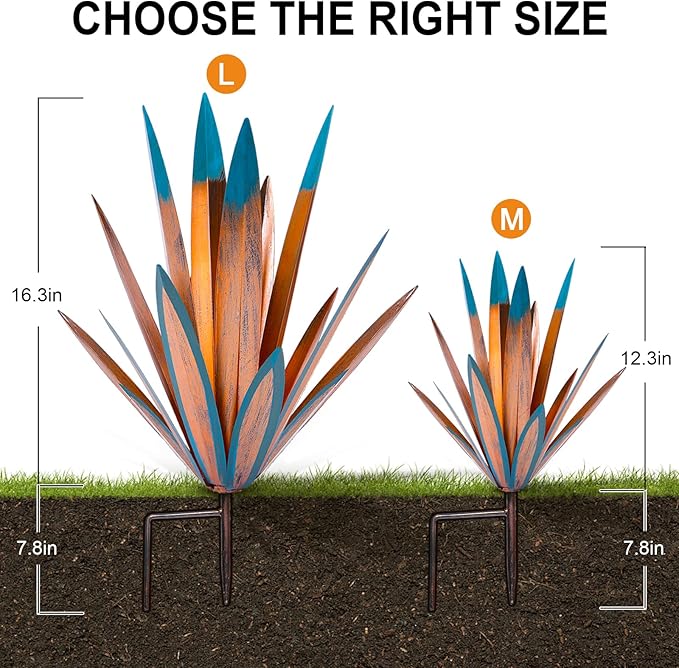 Large Tequila Rustic Sculpture, Rustic Metal Agave Plants for Outdoor Patio Yard, Home Decor Hand Painted Metal Agave Garden Yard Statue, Outdoor Lawn Ornaments (3 Big)