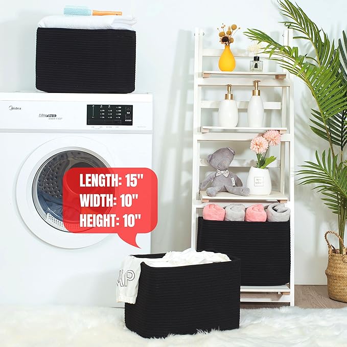 MINTWOOD Design Storage Basket for Shelves, Decorative Baskets for Organizing, Book Basket, Storage Cube Bin Box, Woven Closet Organizer, Pantry Closet and Shoe Basket, Full Black