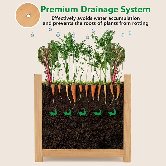 GRAFFY Raised Garden Bed, Folding Wood Planter Box w/Removable Bottom & Drainage, Indoor Outdoor Square Elevated Planter for Flower Herb Vegetable Fruit, Plant Container for Grass Lawn Patio Backyard