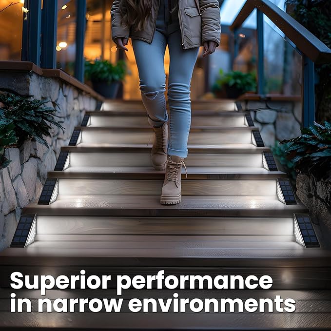 SOLPEX Solar Step Lights for Outside, 24 LEDs Solar Stair Lights Outdoor Waterproof Decor for Stair, Porch, Step, Deck, Fence, Front Door, Balcony, Patio, Wall, Yard, Garden(2 Pack, Cold White)