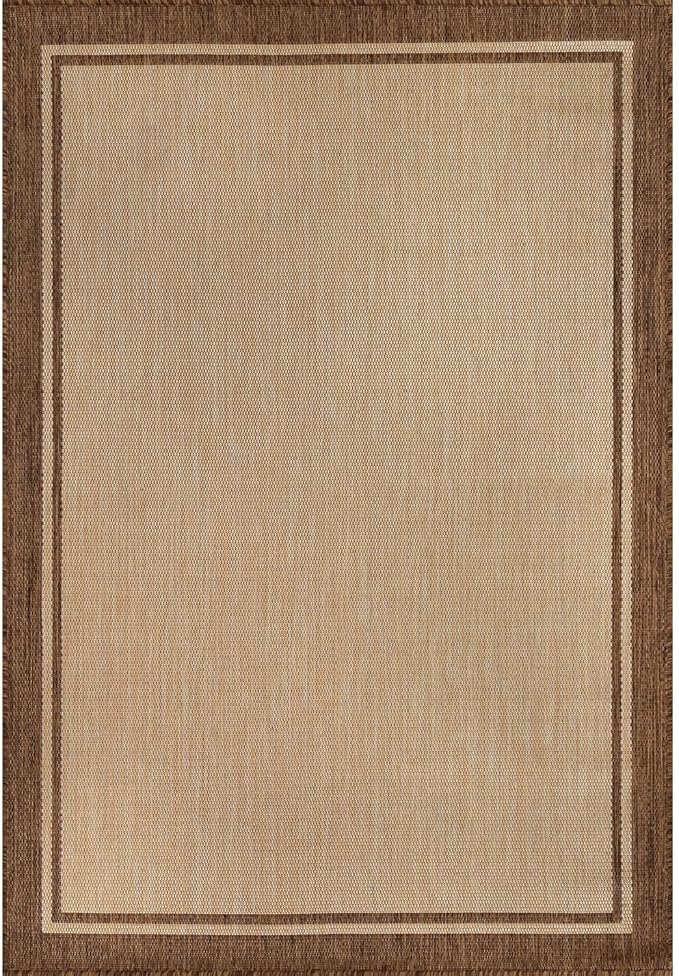CAMILSON Outdoor Rug 6x9 Bordered Natural Brown Modern Area Rugs for Indoor and Outdoor Patios, Kitchen and Hallway Mats, Washable Porch Deck Outside Carpet (Border Jute, 6 x 9)