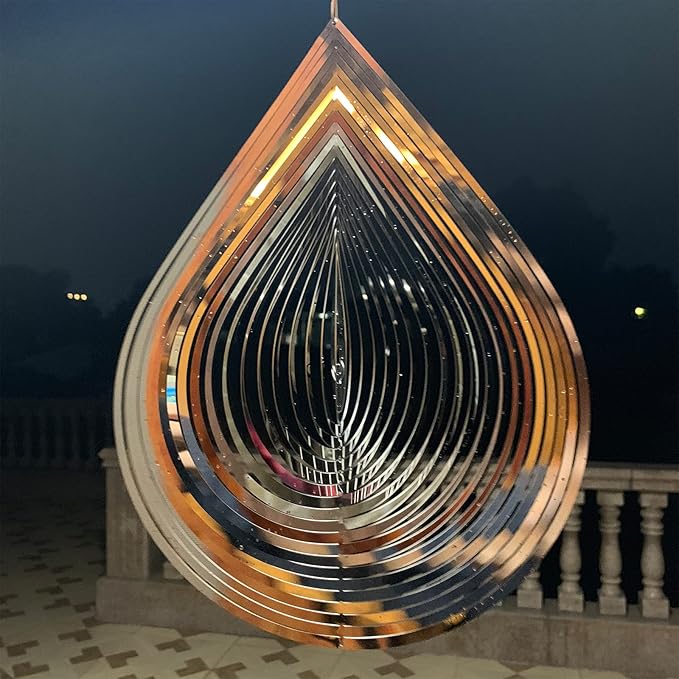 Wind Spinner 3D Stainless Steel Metal Sculptures Decorations, 3D Water Droplets Metal Wind Sculptures & Spinners for Indoor Outdoor Garden Decoration 12inch