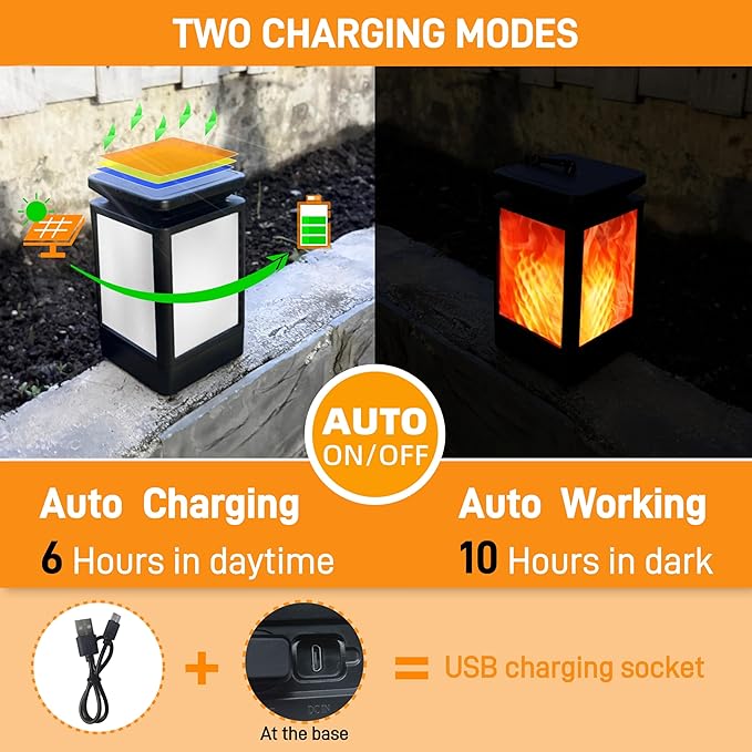 Solar Lanterns Outdoor Waterproof, 3 Modes Changing Flickering Flame Upgraded Solar Lights, Auto On/Off Solar Powered Hanging Lanterns for Patio, Yard, Garden Decor