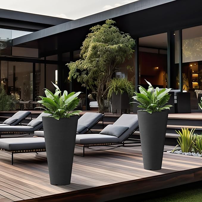 Kante Tall Round Planter Set of 2, 29" H Large Decorative Planter Pots for Outdoor Indoor Garden Patio Front Porch (Black)