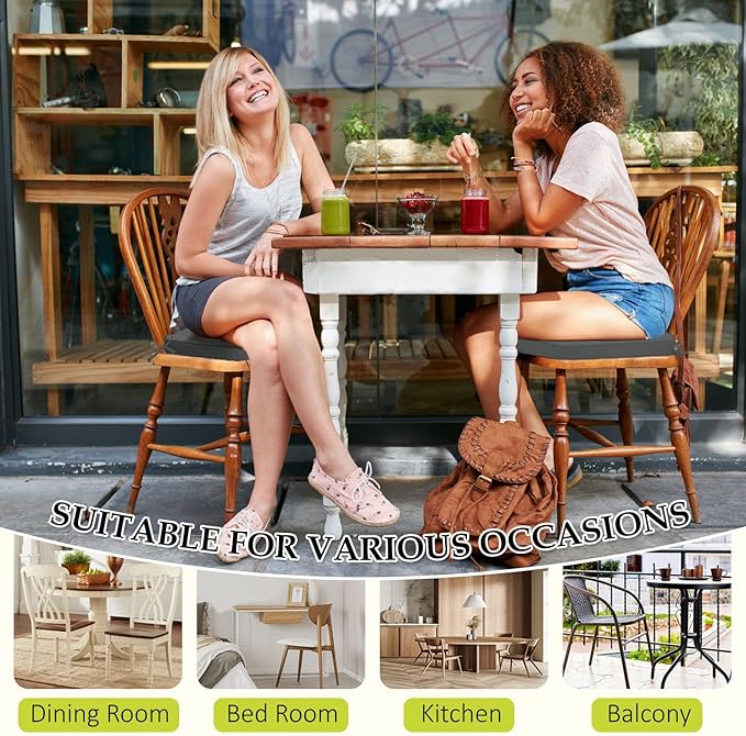 Chair Cushions for Dining Chairs, Indoor Chair Cushions with Ties，Waterproof Chair Pads Set of 6, Dark Grey, 17x16x2.5 Inch