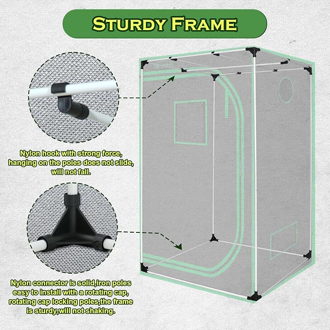 Grow Tent 32"x32"x63", High Reflective Mylar Dark Room with Observation Window, Removable Floor Tray and Tool Bag for Indoor Plant Growing 3x3