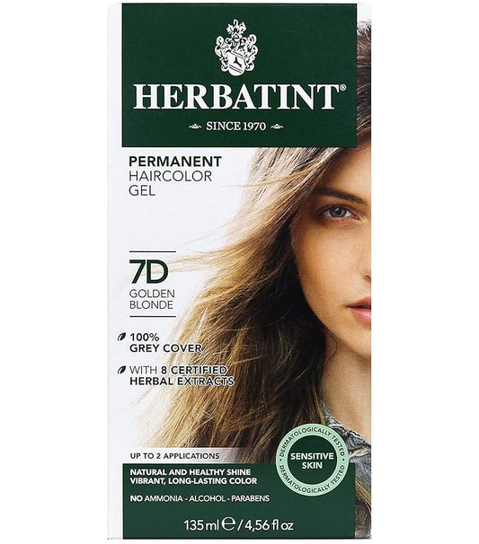 Herbatint Permanent Haircolor Gel, 7D Golden 100% Grey 4.56 oz