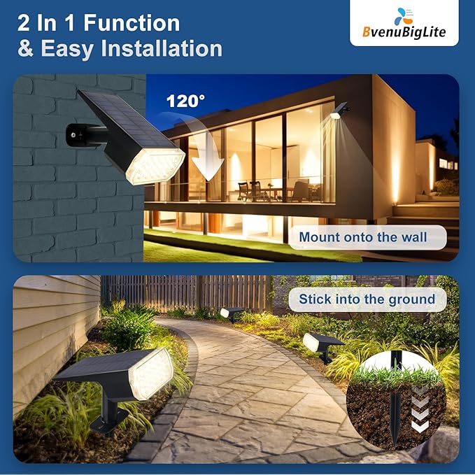 Solar Lights Outdoor Waterproof: IP65 Led Spot Light Decorations for Garden - 3 Lighting Modes Solar Powered for Yard - Dust to Dawn Landscape Lighting Patios Pathway Driveway 4PC Warm