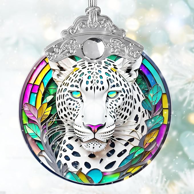 Stained Glass Suncatcher, Jocidea Leopard Ornament, Christmas Ornaments, Holidays Ornaments, Christmas Tree Decor, Leopard Decor for Home, Leopard Gifts