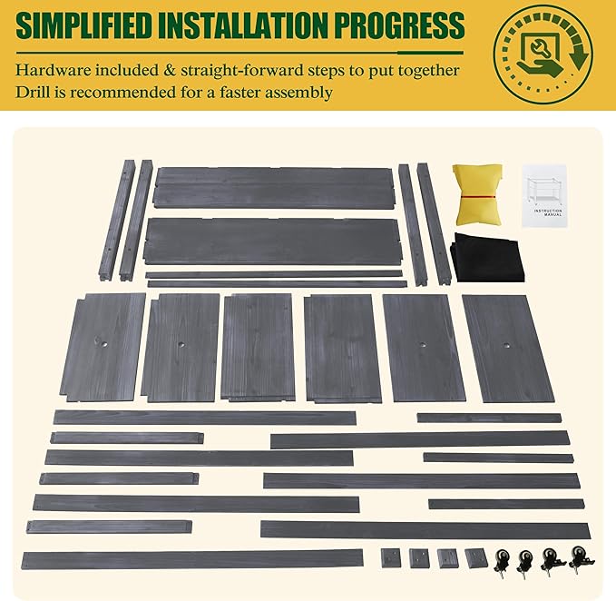 MUPATER 4 x 2 Raised Garden Bed, Elevated Garden Bed with Drainage Holes, Planter Box with Four Wheels and Legs for Herbs and Vegetables, Greenhouse, Garden, Farm, Gray