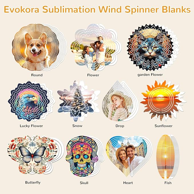 Sublimation Wind Spinner Blanks, 8 Pack 10 Inch 3D Aluminum Metal Hanging Wind Spinner Bulk for Garden Yard Outdoor, Window Porch Decoration for Heat Press Transfer DIY (16. Luchy-flower-8pcs)