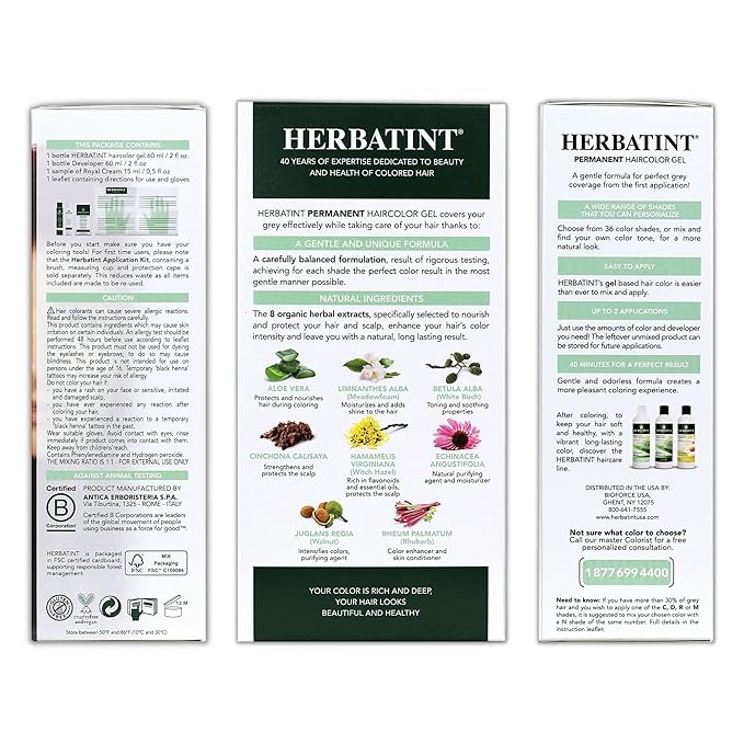 Herbatint Permanent Haircolor Gel, FF3 Plum, 100% Grey 4.56 oz