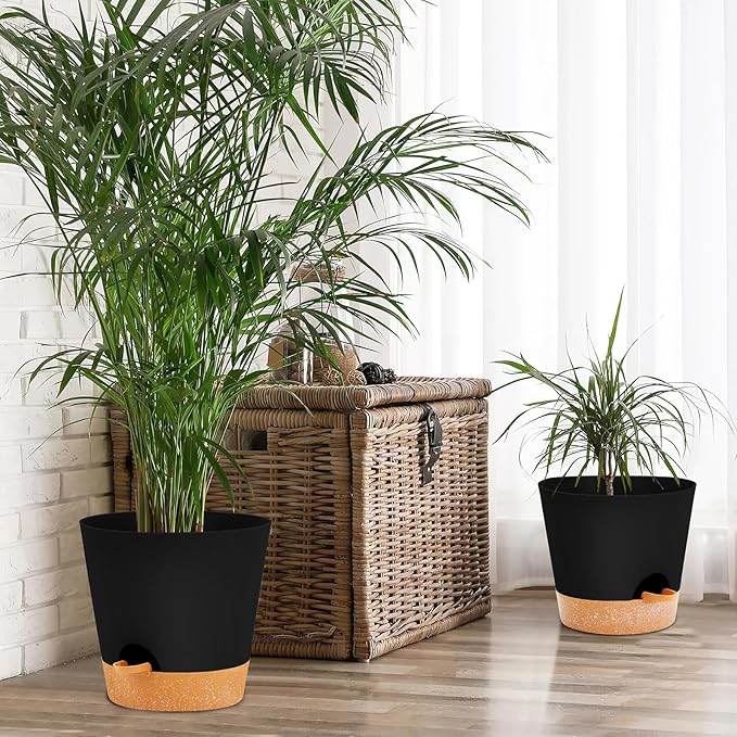 GARDIFE 10/9/8 inch Plant pots, planters for Indoor Plants, self Watering Plant Pot, Flower pots, Black