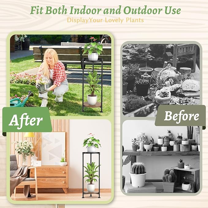 KMOTASUO 2 Tier Plant Stands Indoor, 30 Inch Tall Metal Corner Plant Stand, Modern Flower Shelf Pot Holder Planter Display Rack for Living Room Balcony Patio Garden(Black)