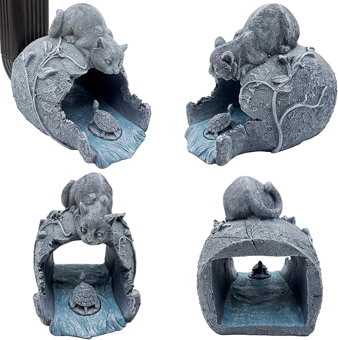 Real Cat Sculpture Gutter Downspout Extender, Eco-Friendly Resin Garden Animal Statue, Decorative Gutter Extension Downspout, Outdoor Decor Ornament, Splash Block, Perfect for 3"x4" Downspouts