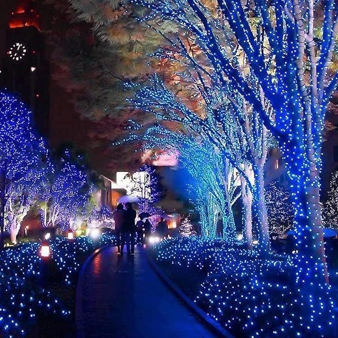 FUNPENY 164FT 500 LED Hanukkah String Lights, 8 Modes Waterproof Plug in Indoor Outdoor Green Wire Light for Jewish Judaism Passover Rosh Christmas Party Decor, Blue & White