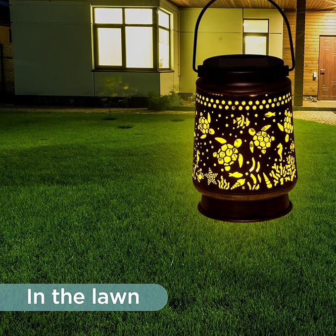 Solar Lanterns Outdoor Turtle Garden Decor Christmas Turtle Gifts for Women Mom Grandma Hanging Solar Sea Turtle Lights Metal Sea Turtle Gift Outside for Yard, Patio, Backyard, Porch Beach Gifts