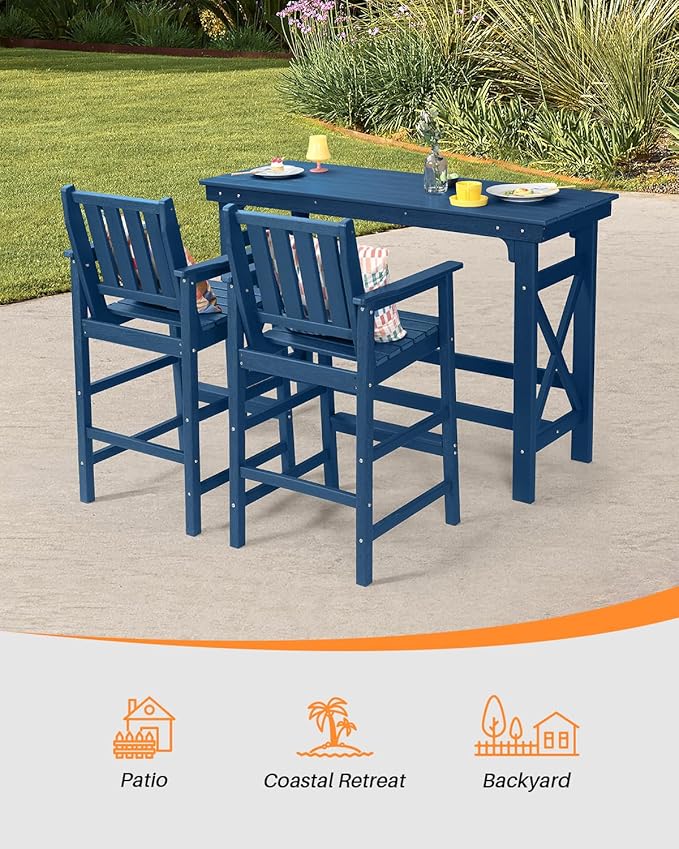 HDPE Outdoor Bar Table, 41" Rectangular Patio Bar Tables, Outdoor Counter Height Table Adirondack Patio Bar Height Table, HDPE Outside Pub Tables for Outside, Balcony, Deck, Poolside, Navy
