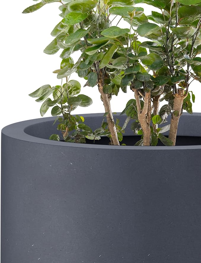 Kante 24 Inch Tall Round Concrete Planter, 2 Pack Large Indoor Outdoor Plant Pots with Drainage Hole and Rubber Plug, Modern Decorative Garden Pots for Home Patio Porch, Charcoal