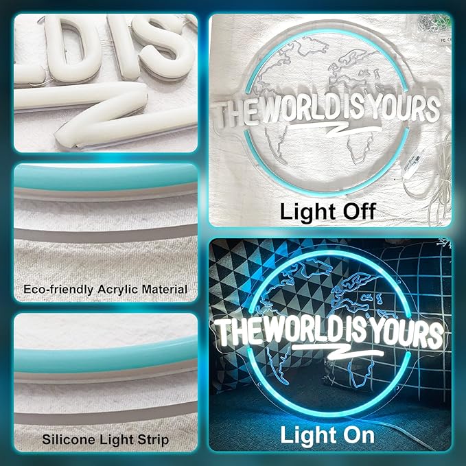 The World Is Yours Neon Sign, Carved Planet The World Is Yours LED Neon Light Signs for Wall Decor, Light Up Signs for Man Cave Game Room Bedroom Birthday Gift