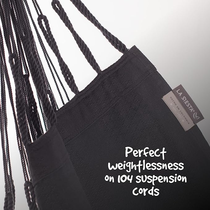 LA SIESTA® - Large Comfort Habana Cotton Hammock Chair & Romano Steel Stand - Indoor/Outdoor Hanging Chair Swing for Bedroom Porch Balcony - Boho Swing - Onyx