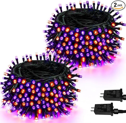2-Pack 66FT 200 LED Extendable Halloween Lights, Orange and Purple Halloween Decorations Outdoor Indoor Tree Lights with Timer and Memory Function, Plug in Mini Light Waterproof with 13 Lighting Modes