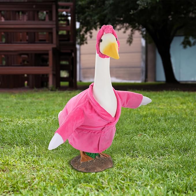 Christmas Lady Goose Outfit Bathrobe Porch Clothes for 23'' Cement Goose Outdoor Garden Yard Patio Statue Halloween Costume Decoration(Pink)
