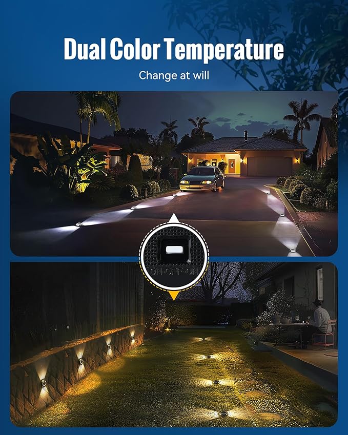 Solar Deck Driveway Lights, 4 Pack Solar Dock Lights Outdoor Waterproof IP68, 2 Colors in 1 Driveway Marker for Warning Stair, Sidewalk, Pathway, Patio, Garden Decor