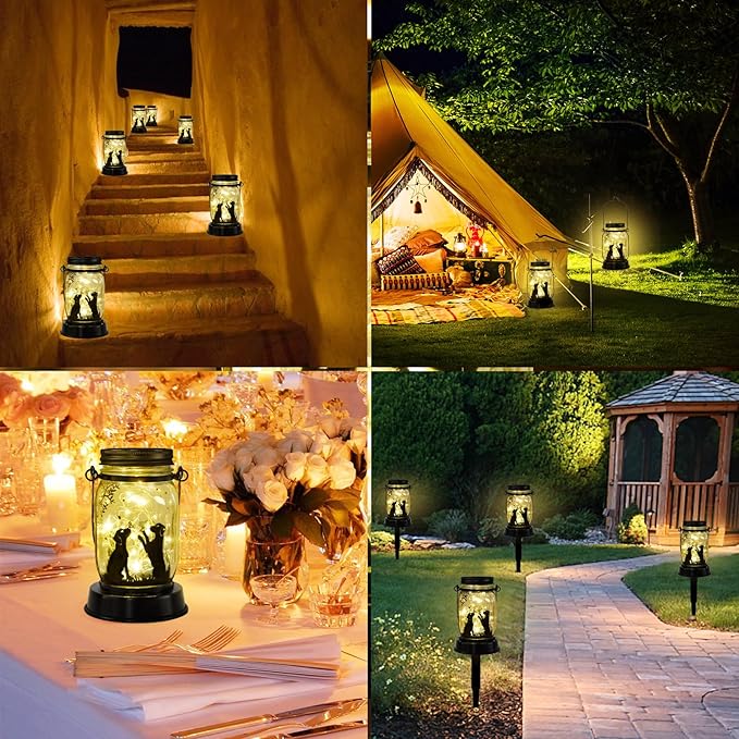 Kyoryuger Dog Solar Lanterns 3in1 Dog Lights Garden Decor Gifts for Women Mom Grandma Unique Teen Girl Gifts Christmas Gifts for Dog Lovers Decorative Pet Memory Lanterns for Yard Lawn Patio Landscape