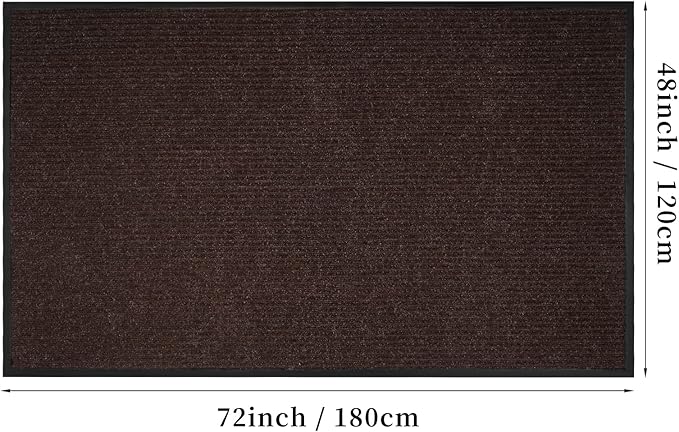 Low Profile Rubber Door Mat, 72x48inch, Heavy Duty, Entrance Doormat, Indoor and Outdoor, Waterproof, Easy Clean Shoe Scraper, Home Rug Welcome Mats for Entryway, Patio, Porch, Brown