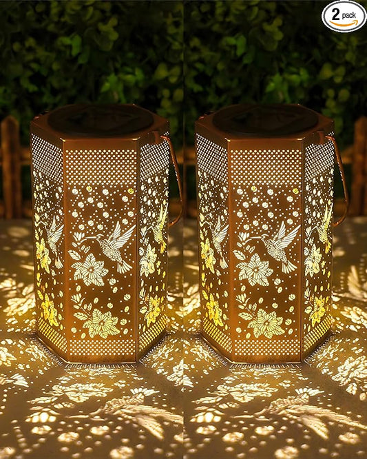 2 Pack Hummingbird Solar Lanterns Garden Decor - Birthday Gifts for Women Mom Grandma, Solar Lantern Outdoor Waterproof Hanging Solar Lights Outside for Yard, Patio, Lawn, Yard, Outdoor