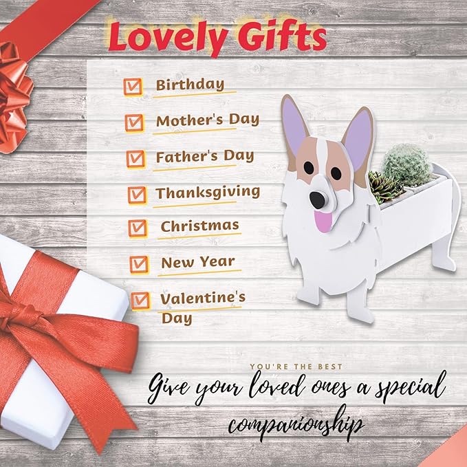 Corgi Dog Planter Plant Pots,Cute Garden Dog Flower Planter,Dog Planters Birthday Gifts for Women,Office,Indoor/Outdoor Decor（9.45 * 6.73 * 12.2in）