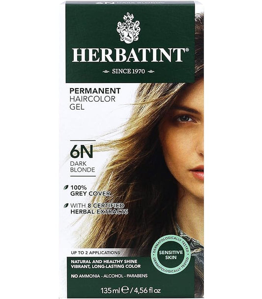 Herbatint Permanent Haircolor Gel, 6N Dark 100% Grey 4.56 oz